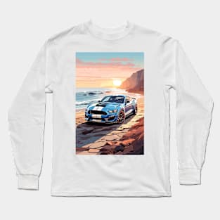 Modern American GT 500 Muscle Car Blue and White Poster Long Sleeve T-Shirt